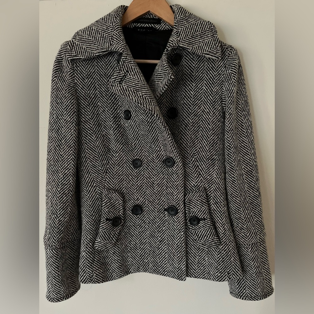 Express Design Studio Womens Herringbone Wool Blended Pea Coat Sz S